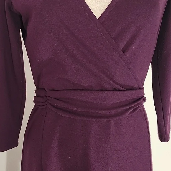 Lands' End Dress A-Line Stretchy Faux Belt 3/4 Sleeve Plum Size 4 - Picture 5 of 12